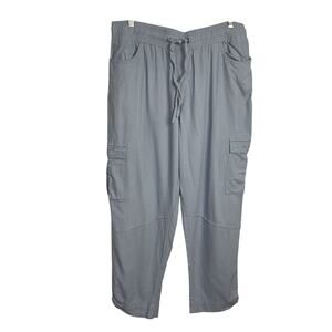 Happily Grey Cargo Drawstring Pants Womens XL Baby Blue Linen Blend Crop Coastal